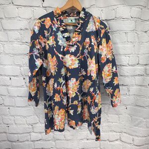 Haley and the Hound Top Women's XL Floral Blue Multicolored 100% Cotton